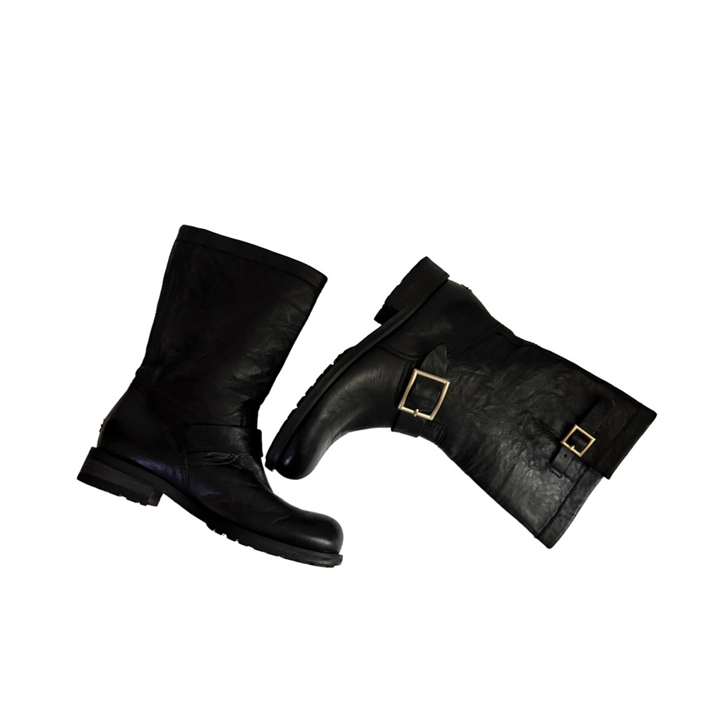 JIMMY CHOO Edgy Black Leather Moto  Ankle Boot Size US 7 EU37 - Picture 10 of 15
